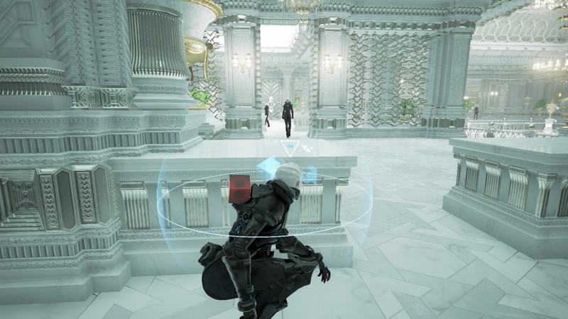 The HUD tracks enemy placement and if they’ve spotted you with blue, yellow, or red blurs. It can also send out a pulse to locate enemies. It takes a little getting used to, but it’s great.